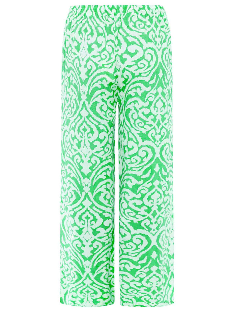 Lange Hose mit Ornament-Print grün weiß, Elastischer Taillenbund Ansicht hinten