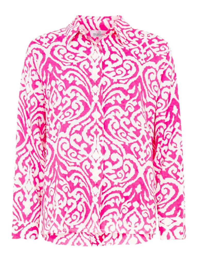 Bluse Langarm mit Ornament Print pink weiß Ansicht vorn