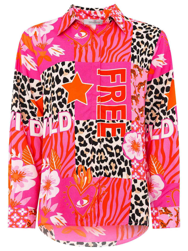 Bluse mit Print Wild and Free pink, Ansicht vorn