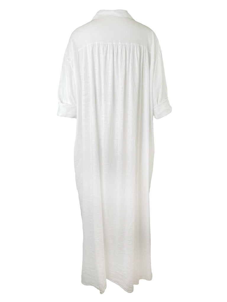 Kleid Leinen lang, weiß, Ansicht hinten