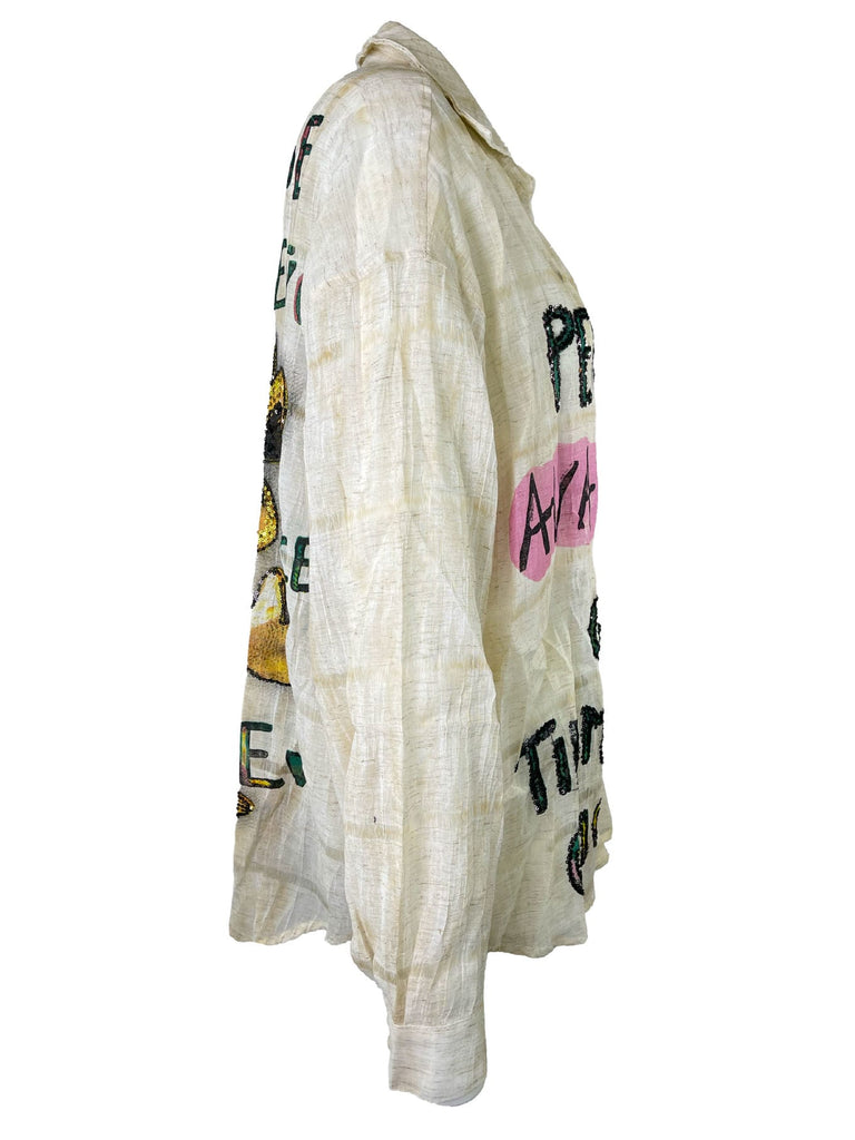 Bluse beige mit Comic Print, Ansicht Seite