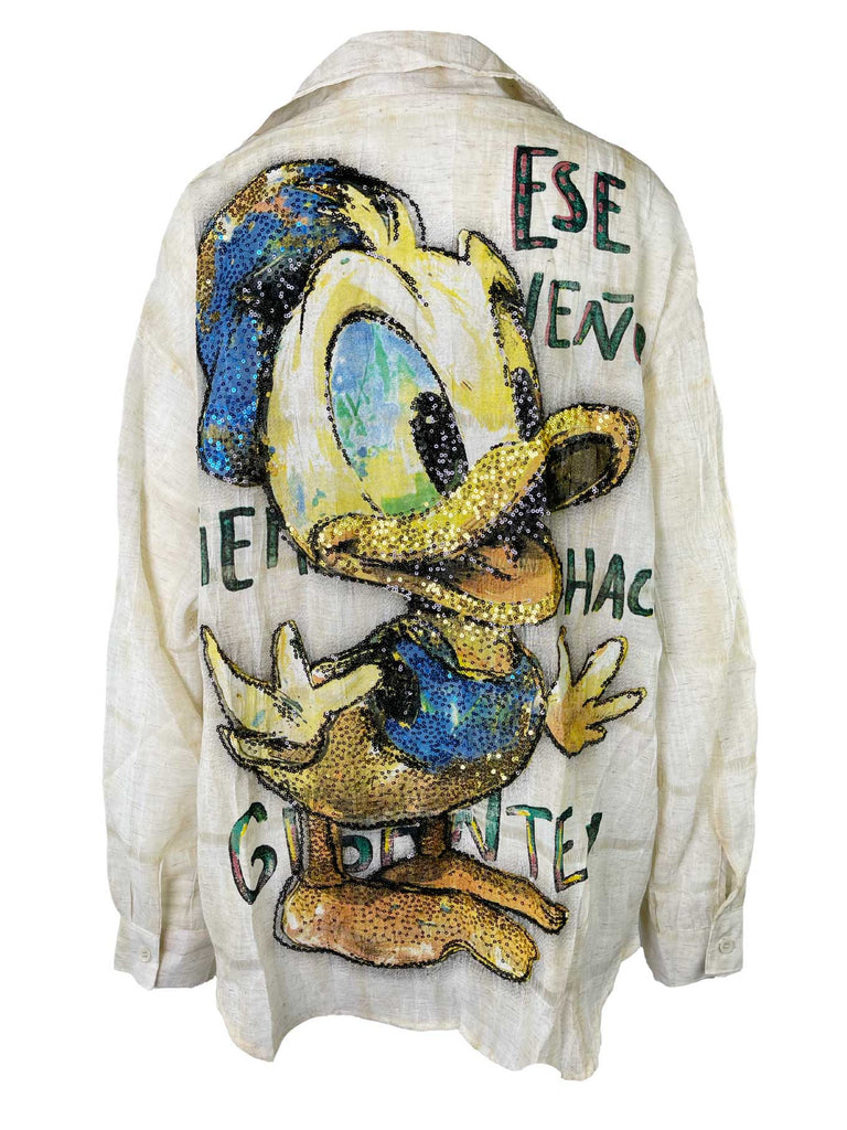 Bluse beige mit Comic Print, Ansicht hinten