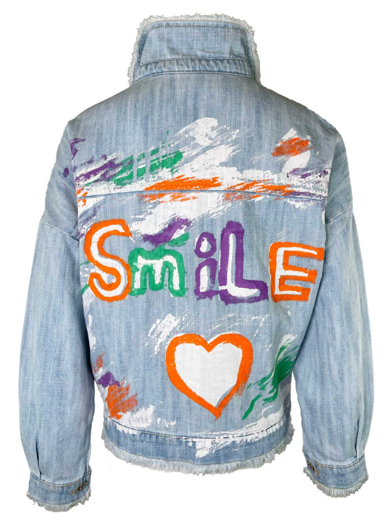 Jeansjacke mit Herz Print und Smile, hellblau, Ansicht hinten
