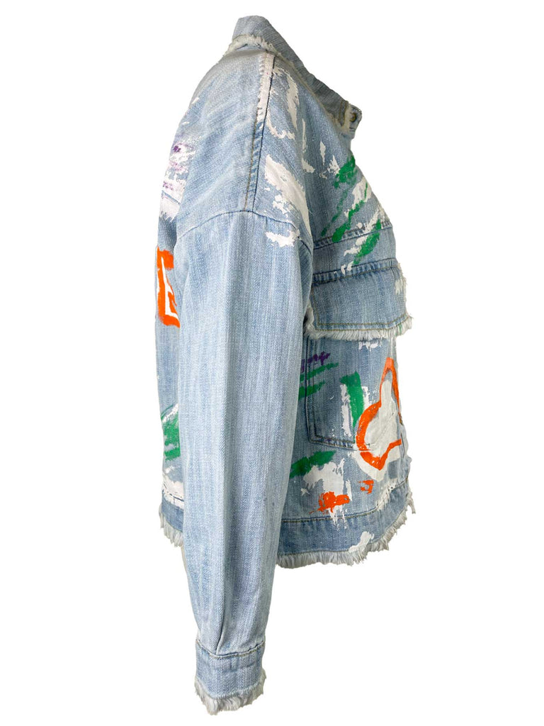 Jeansjacke mit Herz Print, hellblau, Ansicht Seite