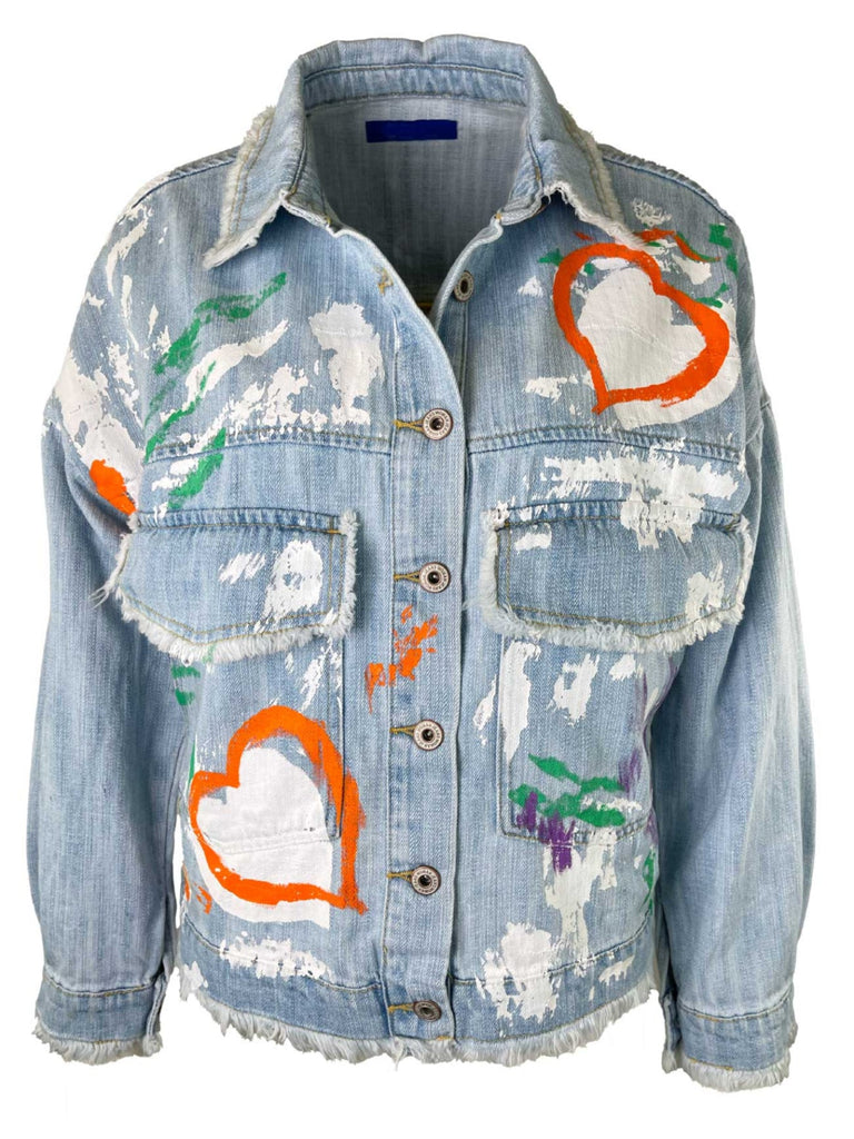 Jeansjacke mit Herz Print, hellblau, Ansicht vorn