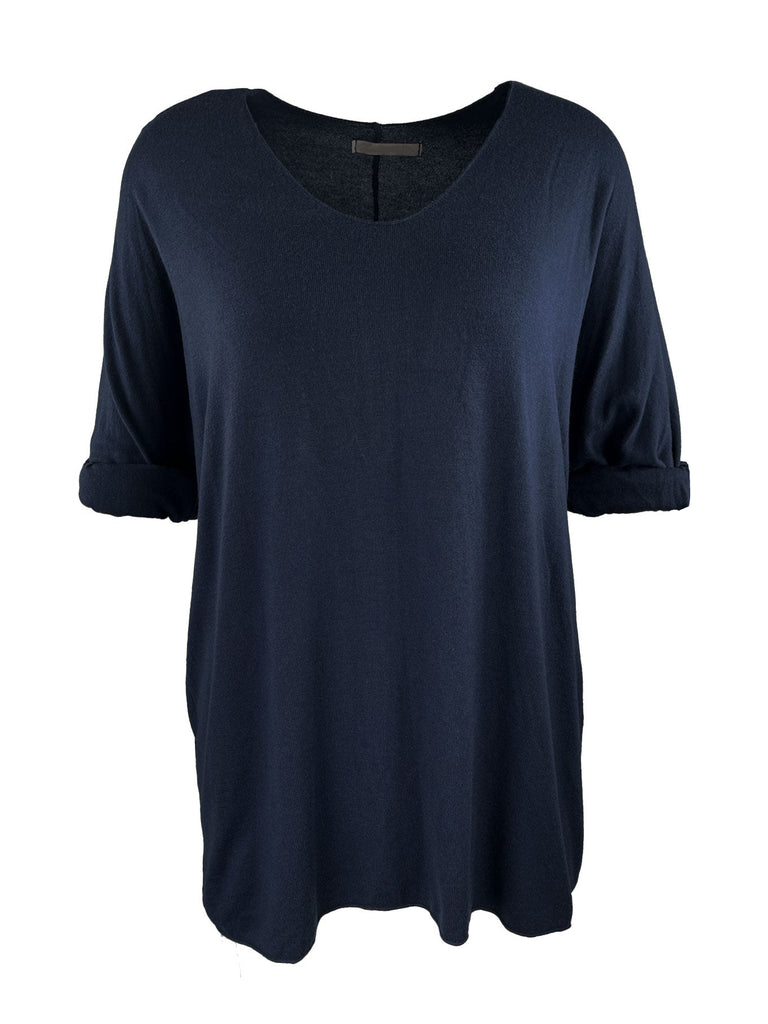 Pullover Jenna marine gekrempelter Arm Ansicht vorn