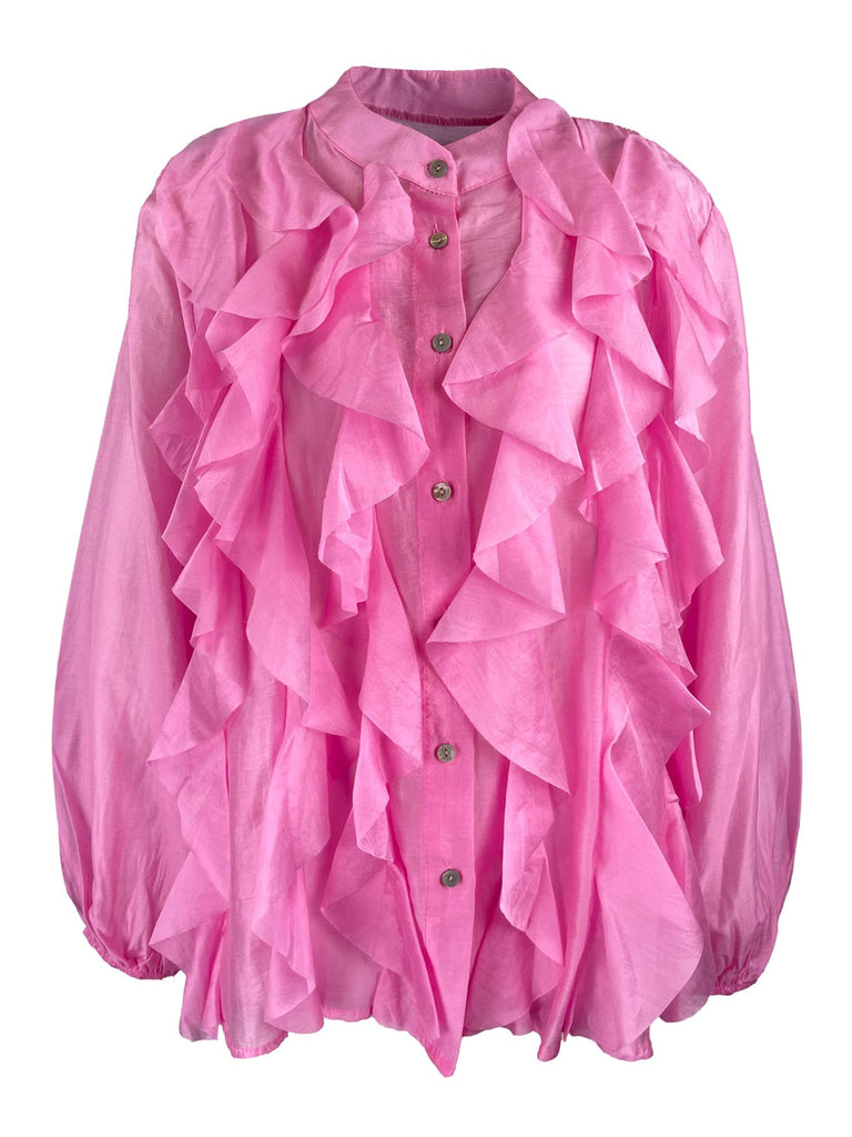 Bluse Volant rosa Ansicht vorn geschlossen