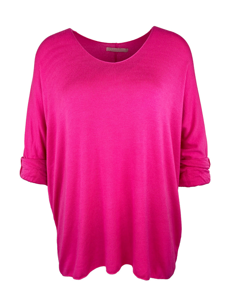 Pullover Jenna pink gekrempelter Arm Ansicht vorn
