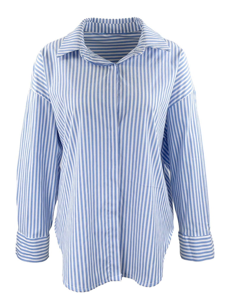 Bluse Jonna blau weiß gestreift, Ansicht vorn