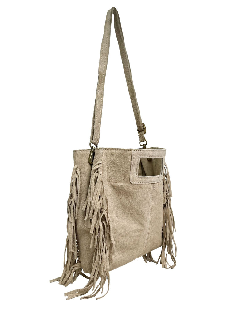 asche mit seitlichen Fransen beige, Ansicht seitlich