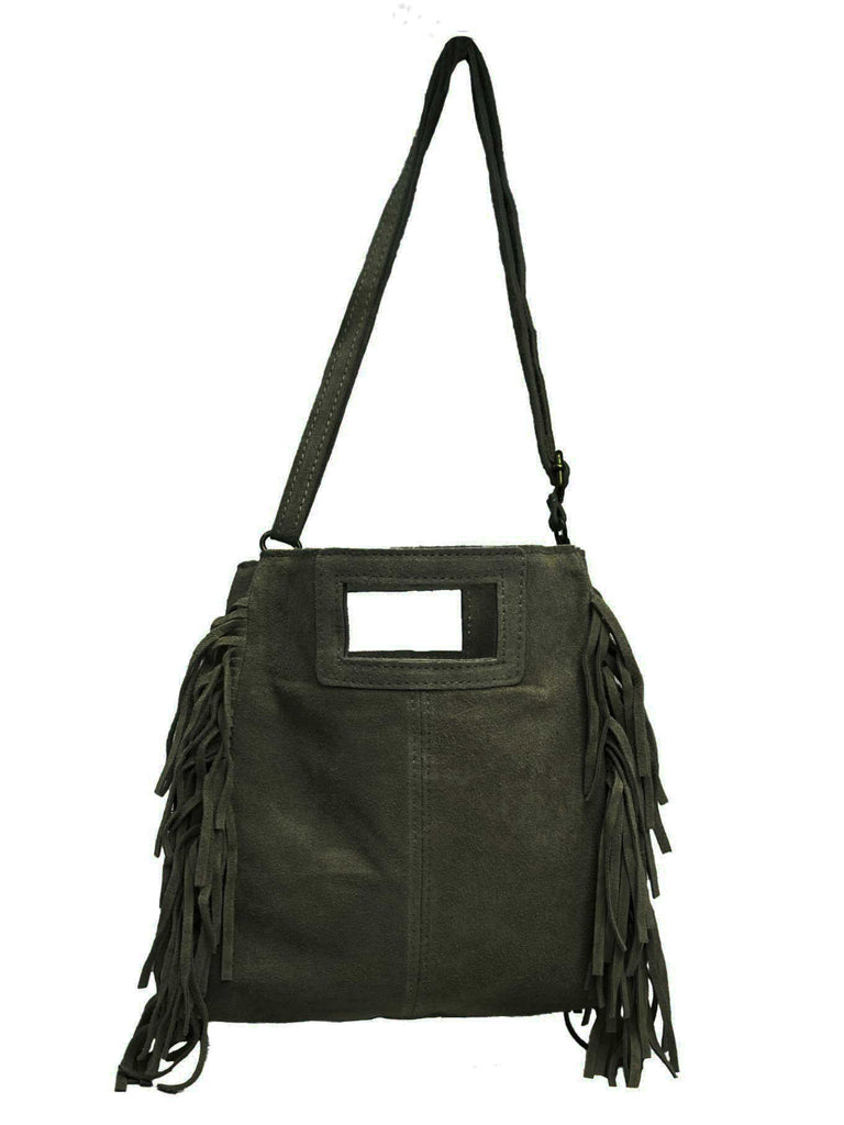 Tasche mit seitlichen Fransen oliv, Ansicht vorn