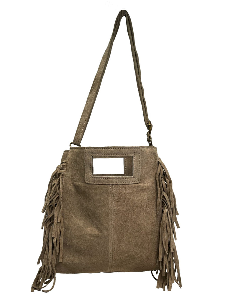 Tasche mit seitlichen Fransen taupe, Ansicht vorn