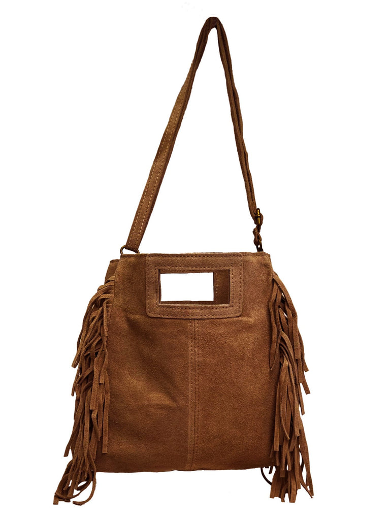 Tasche mit seitlichen Fransen braun, Ansicht vorn