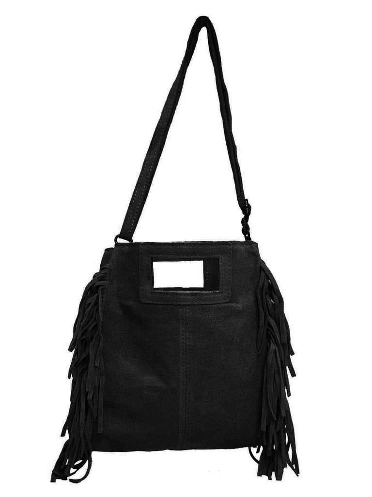 Tasche mit seitlichen Fransen schwarz, Ansicht vorn