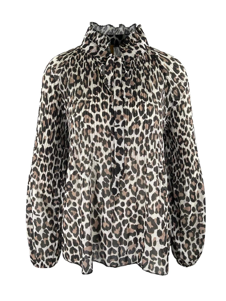 Bluse Plissee Leo taupe, Ansicht vorn
