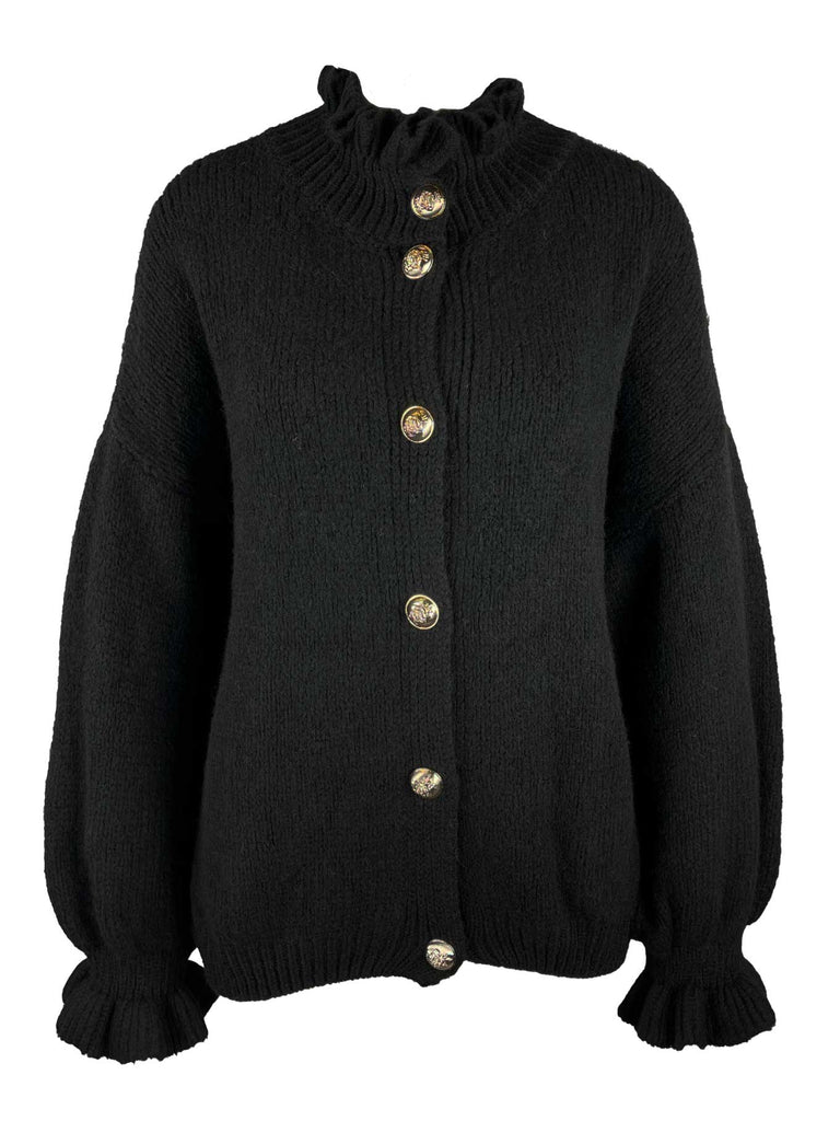 Strickjacke Goldknopf schwarz, Ansicht vorn
