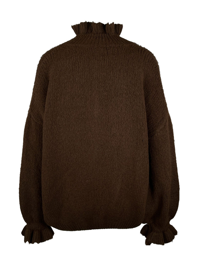 Strickjacke Goldknopf schokobraun, Ansicht hinten