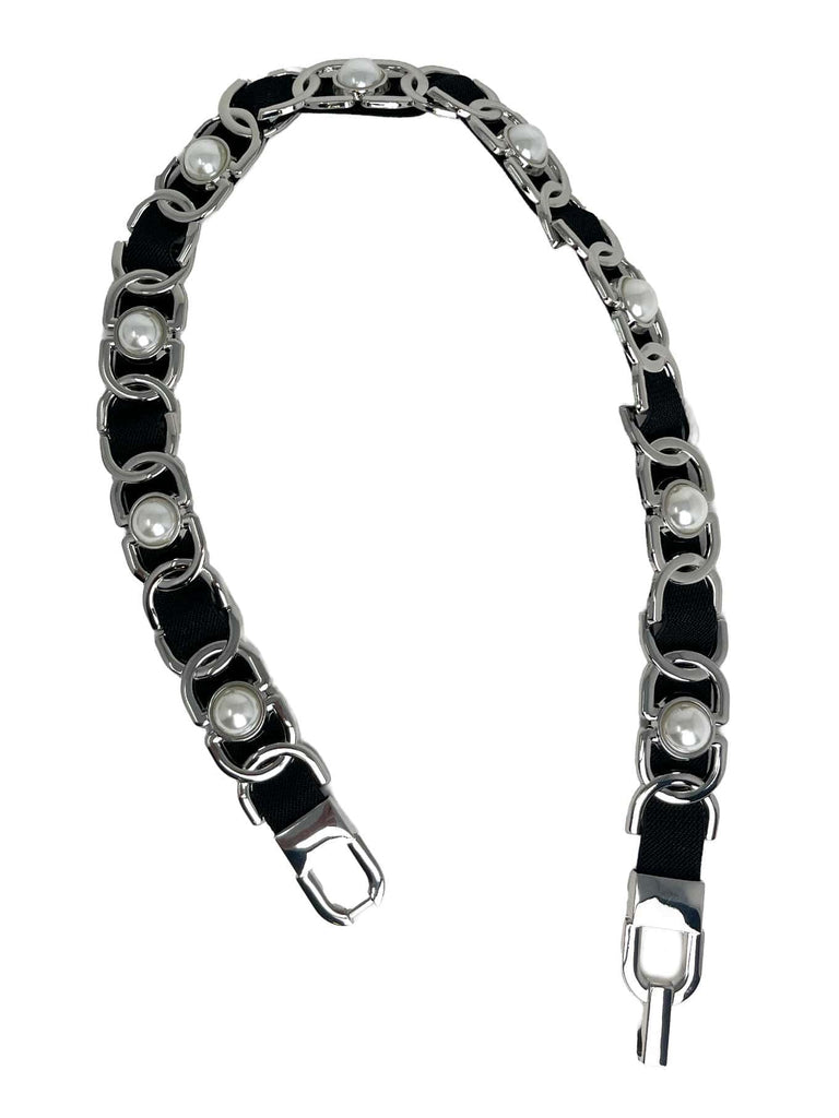 Gürtel Perle groß schwarz silberfarben
