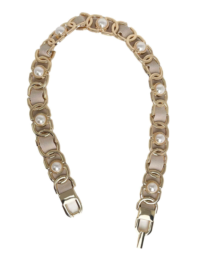 Gürtel Perle groß beige goldfarben