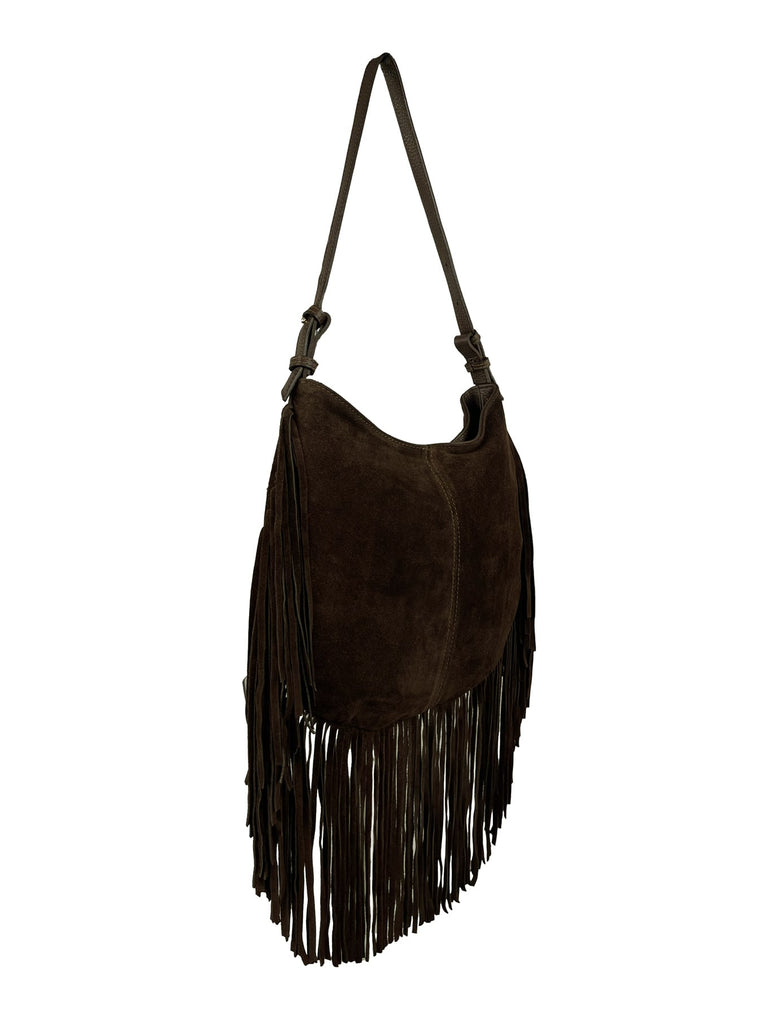 Tasche Fransen schokobraun, Ansicht seitlich