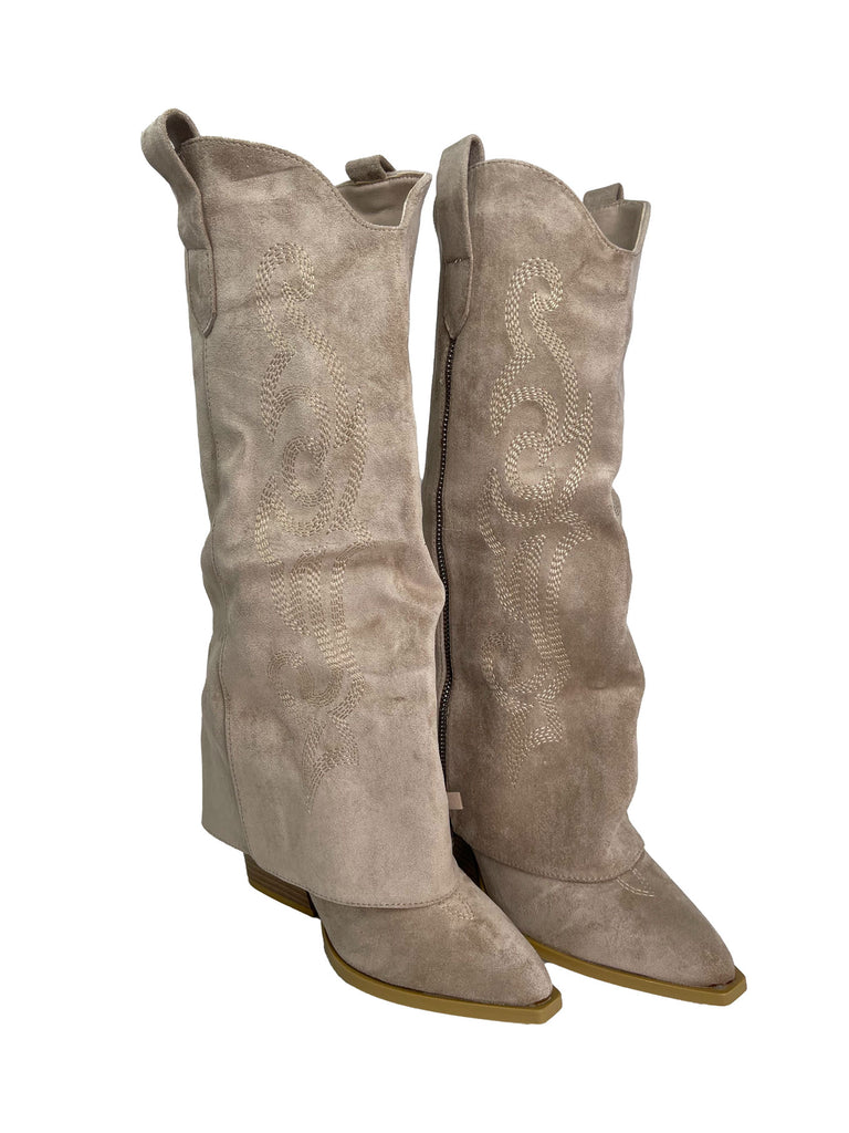 Cowboy Stiefel bestickt beige, Ansicht seitlich