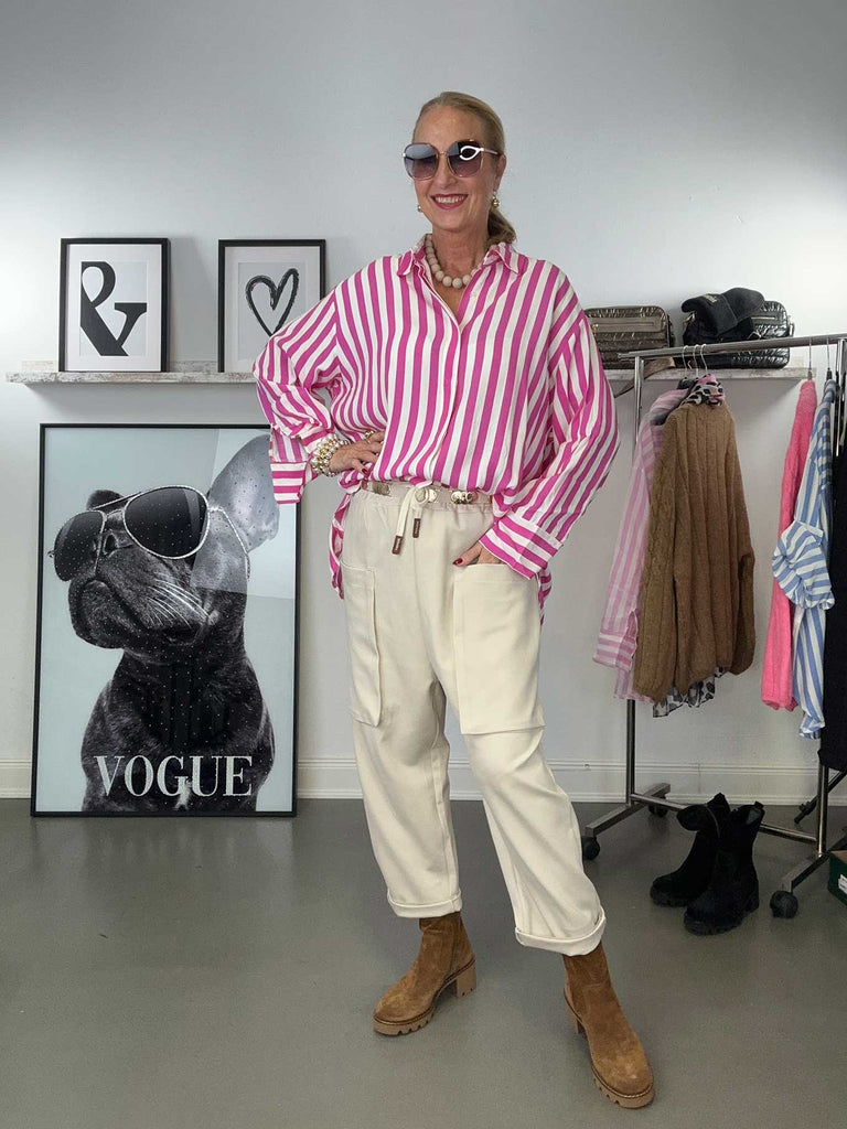 Bluse, gestreift, pink, Trage-Ansicht vorne