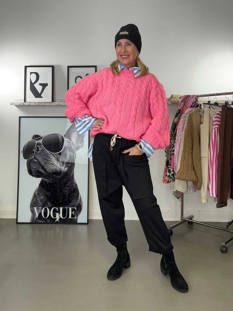 Pullover Zopf pink, Trage-Ansicht