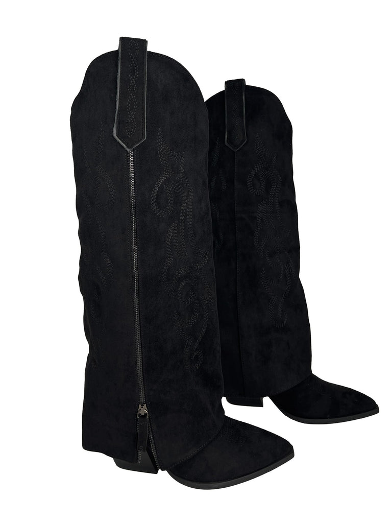 Cowboy Stiefel bestickt schwarz, Ansicht seitlich