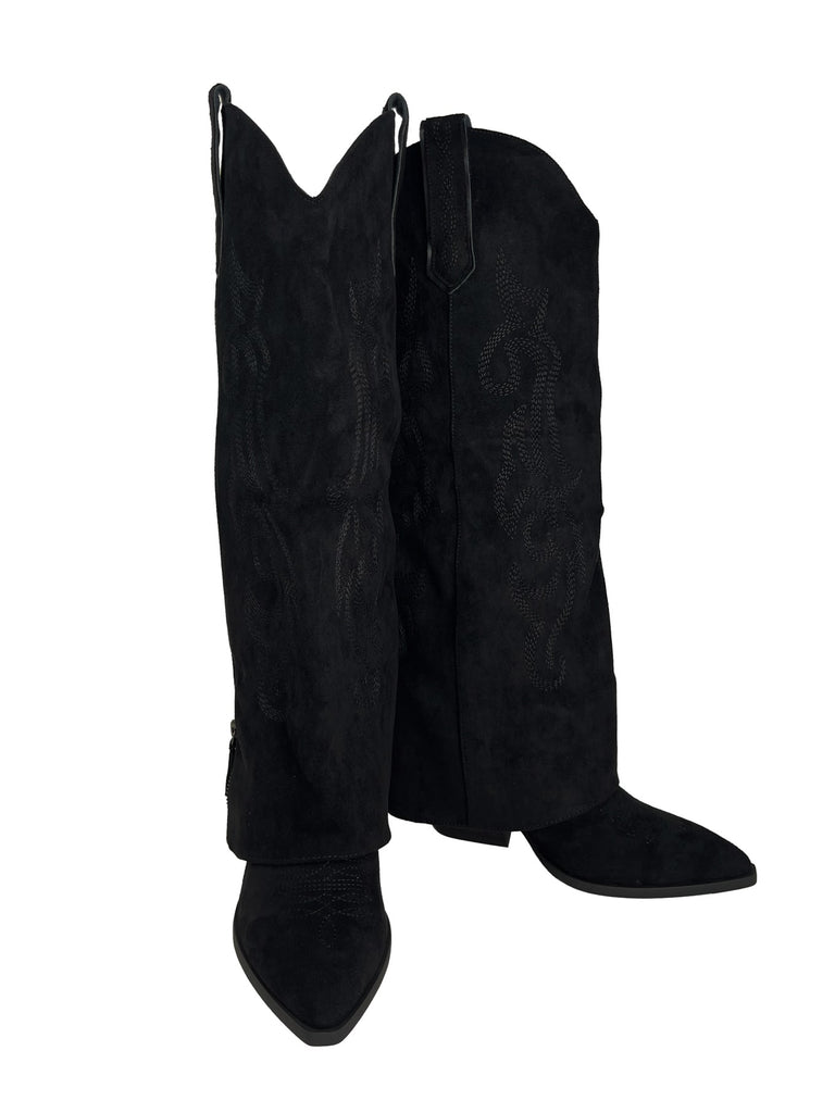 Cowboy Stiefel bestickt schwarz, Ansicht seitlich