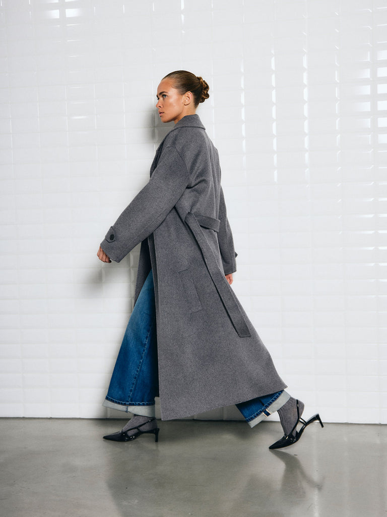 Mantel Cerena Maxi grey melange, Ansicht seitlich